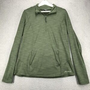 EDDIE BAUER Shirt LARGE Green Quarter Zip Long Sleeve Activewear Top